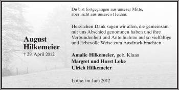 Anzeige  August Hilkemeier  Lippische Landes-Zeitung