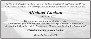 Anzeige  Michael Luckau  Lippische Landes-Zeitung