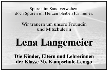 Anzeige  Lena Langemeier  Lippische Landes-Zeitung