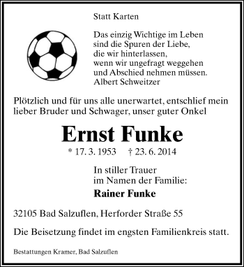 Anzeige  Ernst Funke  Lippische Landes-Zeitung