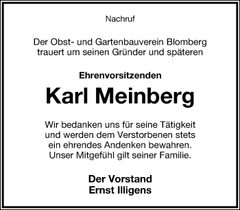 Anzeige  Karl Meinberg  Lippische Landes-Zeitung