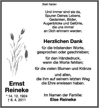 Anzeige  Ernst Reineke  Lippische Landes-Zeitung