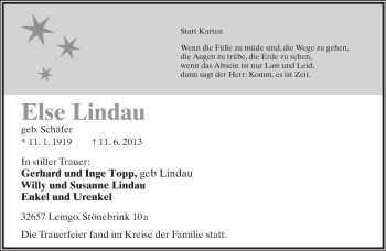 Anzeige  Else Lindau  Lippische Landes-Zeitung