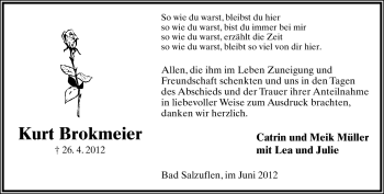 Anzeige  Kurt Brokmeier  Lippische Landes-Zeitung