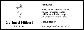 Anzeige  Gerhard Hübert  Lippische Landes-Zeitung