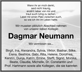 Anzeige  Dagmar Neumann  Lippische Landes-Zeitung