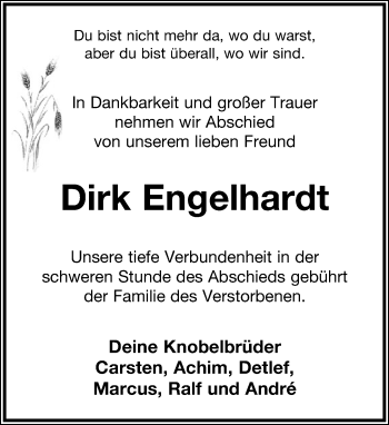 Anzeige  Dirk Engelhardt  Lippische Landes-Zeitung