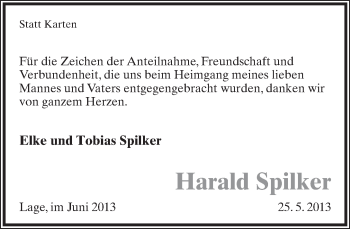 Anzeige  Harald Spilker  Lippische Landes-Zeitung