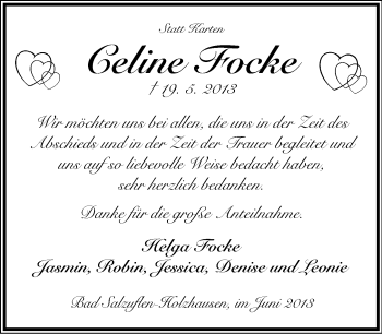 Anzeige  Celine Focke  Lippische Landes-Zeitung