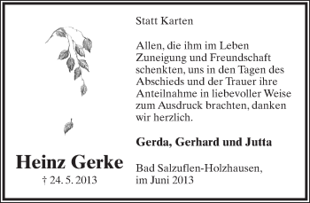 Anzeige  Heinz Gerke  Lippische Landes-Zeitung