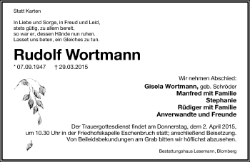 Anzeige  Rudolf Wortmann  Lippische Landes-Zeitung