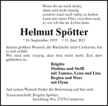 Anzeige  Helmut Spötter  Lippische Landes-Zeitung