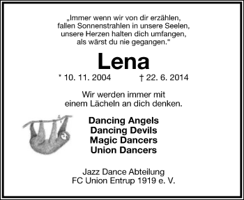 Anzeige  Lena Langemeier  Lippische Landes-Zeitung