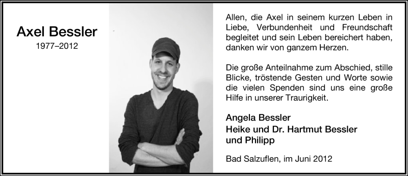  Traueranzeige für Axel Bessler vom 09.06.2012 aus Lippische Landes-Zeitung