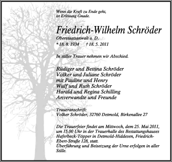 Anzeige  Friedrich-Wilhelm Schröder  Lippische Landes-Zeitung