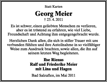 Anzeige  Georg Meier  Lippische Landes-Zeitung