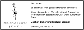 Anzeige  Melanie Büker  Lippische Landes-Zeitung
