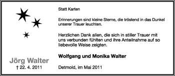 Anzeige  Jörg Walter  Lippische Landes-Zeitung