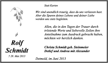 Anzeige  Rolf Schmidt  Lippische Landes-Zeitung