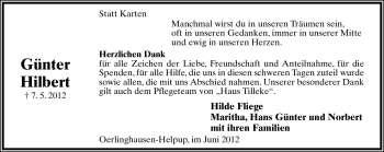 Anzeige  Günter Hilbert  Lippische Landes-Zeitung