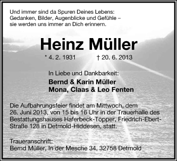 Anzeige  Heinz Müller  Lippische Landes-Zeitung