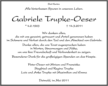 Anzeige  Gabriele Trupke-Oeser  Lippische Landes-Zeitung