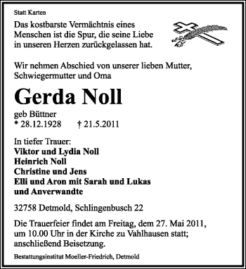 Anzeige  Gerda Noll  Lippische Landes-Zeitung