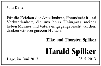 Anzeige  Harald Spilker  Lippische Landes-Zeitung