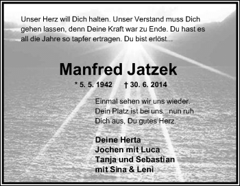 Anzeige  Manfred Jatzek  Lippische Landes-Zeitung
