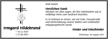 Anzeige  Irmgard Hildebrand  Lippische Landes-Zeitung