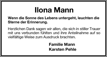 Anzeige  Ilona Mann  Lippische Landes-Zeitung