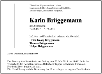Anzeige  Karin Brüggemann  Lippische Landes-Zeitung