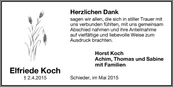 Anzeige  Elfriede Koch  Lippische Landes-Zeitung