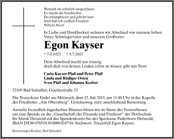 Anzeige  Egon Kayser  Lippische Landes-Zeitung