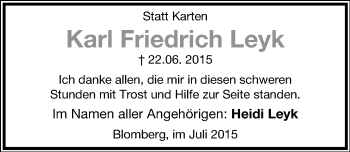 Anzeige  Karl Friedrich Leyk  Lippische Landes-Zeitung
