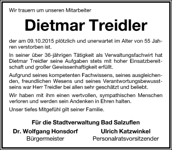 Anzeige  Dietmar Treidler  Lippische Landes-Zeitung