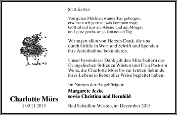 Anzeige  Charlotte Mörs  Lippische Landes-Zeitung