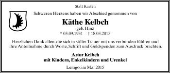 Anzeige  Käthe Kelbch  Lippische Landes-Zeitung