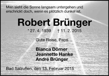 Anzeige  Robert Brünger  Lippische Landes-Zeitung