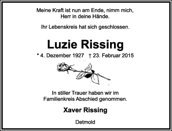 Anzeige  Luzie Rissing  Lippische Landes-Zeitung