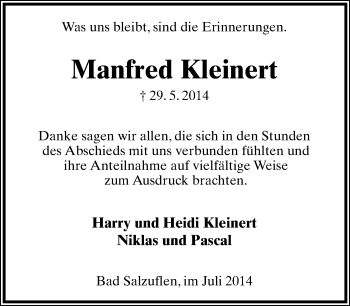 Anzeige  Manfred Kleinert  Lippische Landes-Zeitung