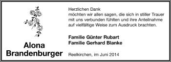Anzeige  Alona Brandenburger  Lippische Landes-Zeitung