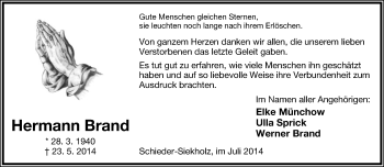 Anzeige  Hermann Brand  Lippische Landes-Zeitung