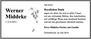 Anzeige  Werner Middeke  Lippische Landes-Zeitung