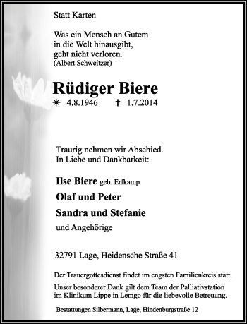 Anzeige  Rüdiger Biere  Lippische Landes-Zeitung