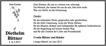 Anzeige  Diethelm Bittner  Lippische Landes-Zeitung