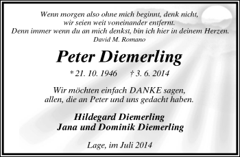 Anzeige  Peter Diemerling  Lippische Landes-Zeitung