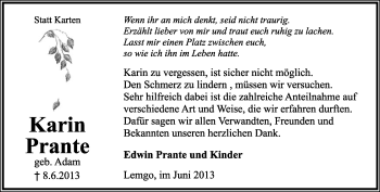Anzeige  Karin Prante  Lippische Landes-Zeitung