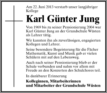 Anzeige  Karl Günter  Jung  Lippische Landes-Zeitung