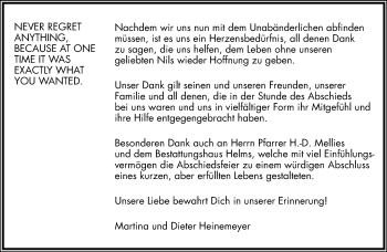 Anzeige  Nils   Lippische Landes-Zeitung